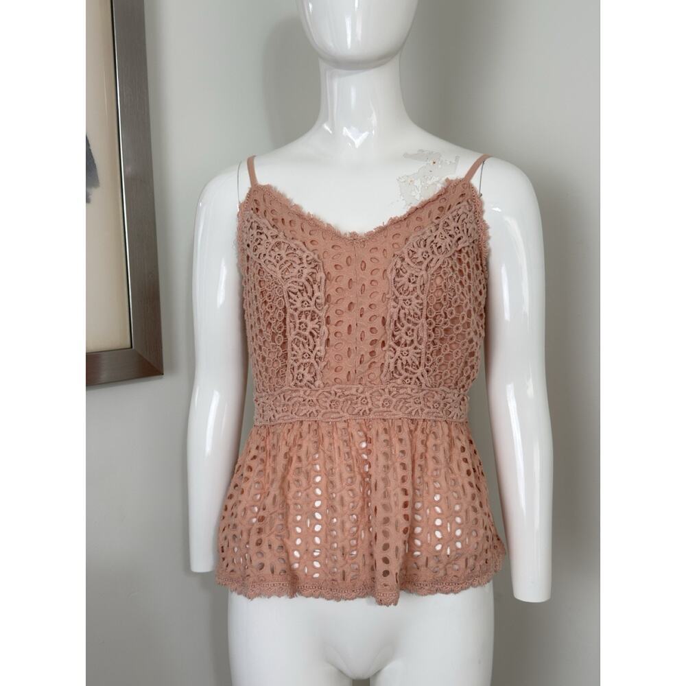 Japna Women’s Pink Floral Crochet Crop Top Boho Sleeveless Sweetheart Neck L